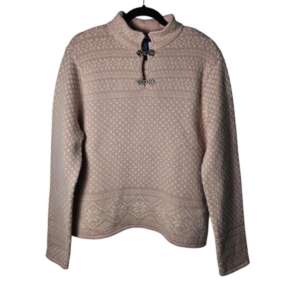 Charter Club XL Wool Angora Blend Pink Polka Dot Sweater Mock Neck Toggle Nordic
